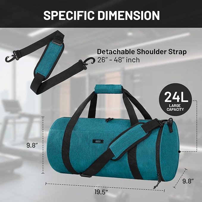 MIER Gym Bag Round Duffle Bag with Shoe Compartment & Wet Pocket, Lightweight Carry on Duffel for Men Women Workout Fitness Travel Sports, 24L, Dark Green