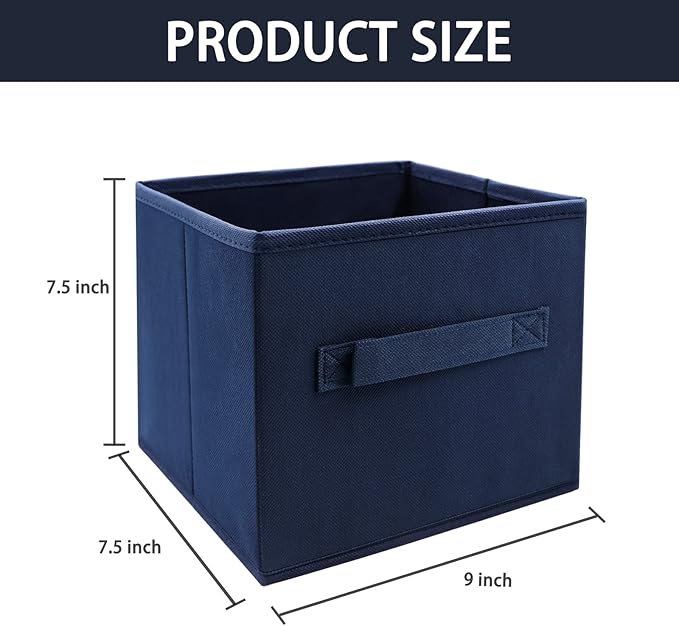 Small Storage Bins,Collapsible Fabric Storage Organizer 9.0"x7.5"x7.5" 6 Pack,Mini Storage Box,fit for closet, living room, bookshelf, Kids clothes and toys storage and organization Blue…