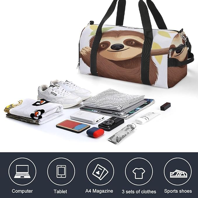 Sloth Gym Bag Lightweight ，Travel Duffle Bag with Shoe Compartment，Gym Bag for Women for Overnight, Weekend, Yoga, Gym, Business Trips, Sport And Hospital.