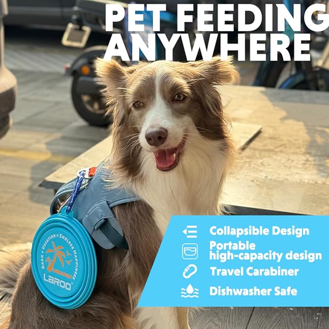 LaRoo Collapsible Dog Bowl, Large Travel Bowl(28 OZ) for Large/Medium Dogs, Foldable Dog Travel Bowl, Portable Pet Water Food Bowl with Clasp, Pet Cat Feeding Cup Dish for Traveling, Walking, (Blue)