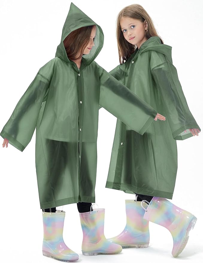 2 Pack Reusable Waterproof Raincoat EVA Emergency Rain Ponchos One Size Rain Jacket for Children, Boys and Girls