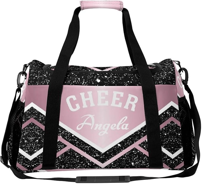 Personalized Name Sports Player Duffel Bags Pink Cheerleading Black Sparkle Print Travel Perform Training Casual Bag for Man Women Multifunctional Bags
