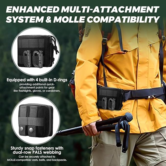 2 Pack Mini Tactical EDC Molle Pouch with 4 D-Rings, Compact Utility Belt Pouches Organizer with Removable Clear ID Pocket for Enhanced Gear Attachment (4x4 GP Pouch)