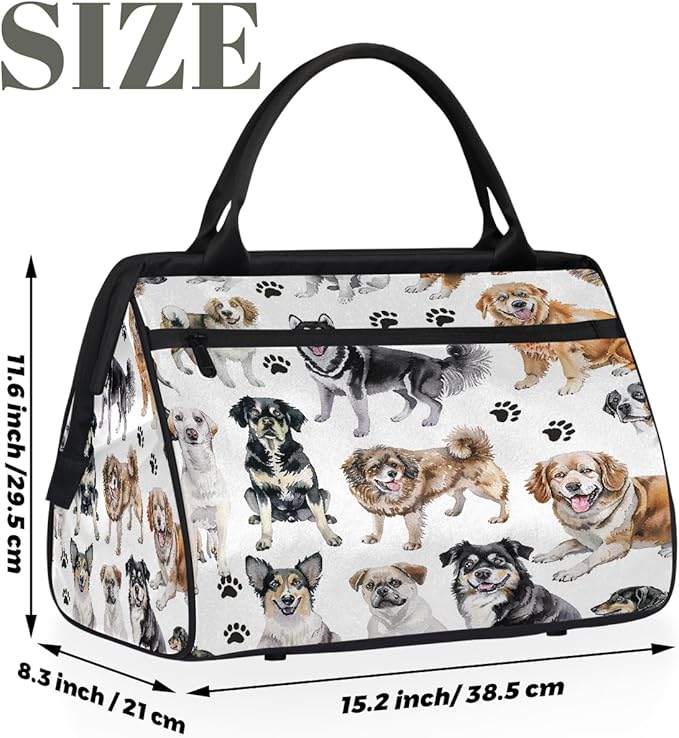 Multipurpose Duffle Bag, Waterproof Carry On Bag with Spacious Design, Dog Paw Pattern Gym Bags, 15.2x8.3x11.6in