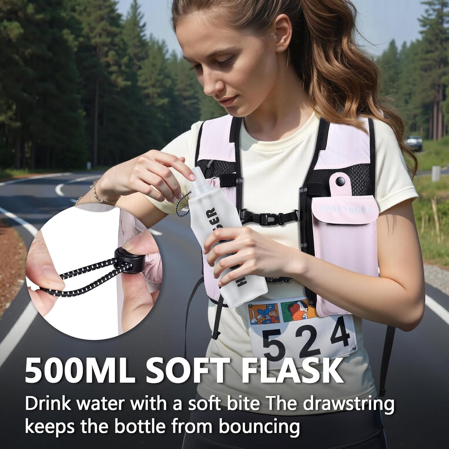 Running Hydration Vest for Women Men,Lightweight Breathable Hydration Pack with 500ml Soft Flask, Adjustable Chest Straps Reflective Backpack for Trail Running Marathon Race Jogging Cycling