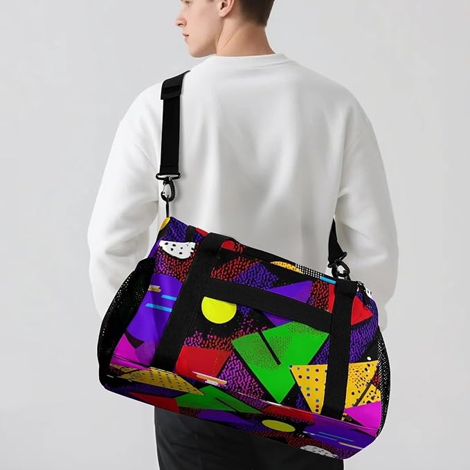 80s Triangles Circles Duffle Bag Gym Bag for Workout Travel Tote with Detachable Straps