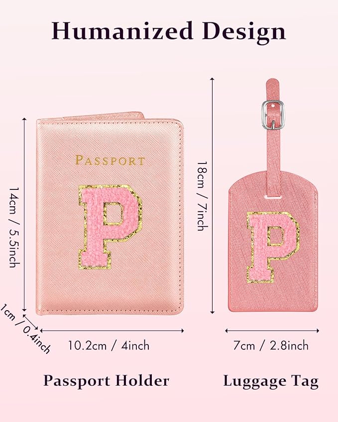 Slohif Passport Holder Initial Lugguage Tag Set Suitcase Cover Wallet Case for Travel Women - Leather Letter Passport Book Personalized Organizer Card Protector Sleeve Essentials Slim Carrier Red P