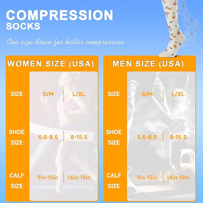 bropite Flora Compression Socks for Women & Men-Knee high 6 Pairs 20-30mmhg Support Running Nurse Travel