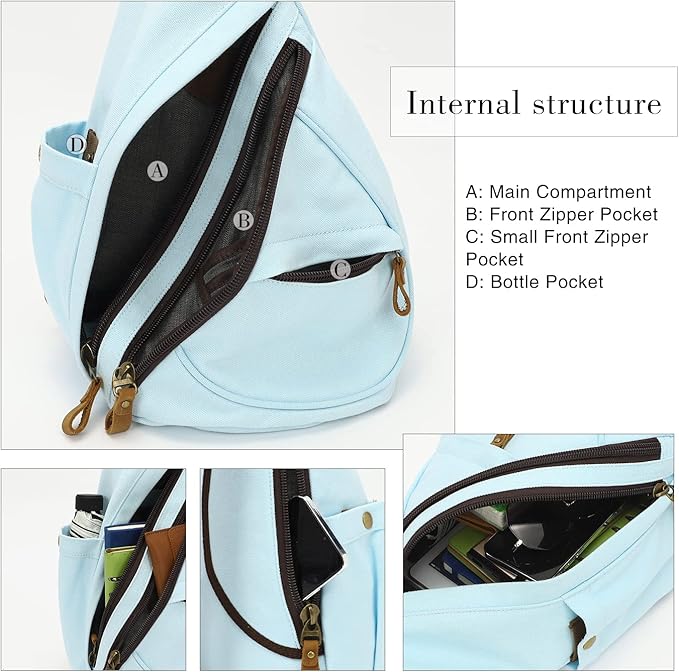KL928 Canvas Sling Bag - Small Crossbody Backpack Shoulder Casual Daypack Rucksack for Men Women(LightBlue)