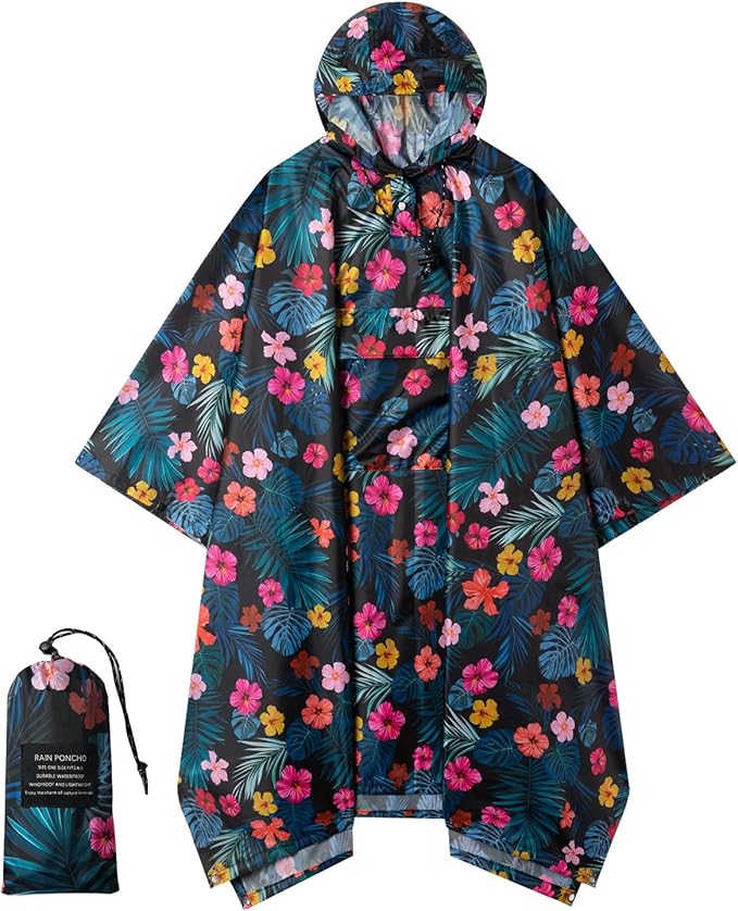 Hooded Rain Poncho for Adults - Waterproof Rain Coat and Lightweight Jacket 3-in-1 Multi-Function with Pockets