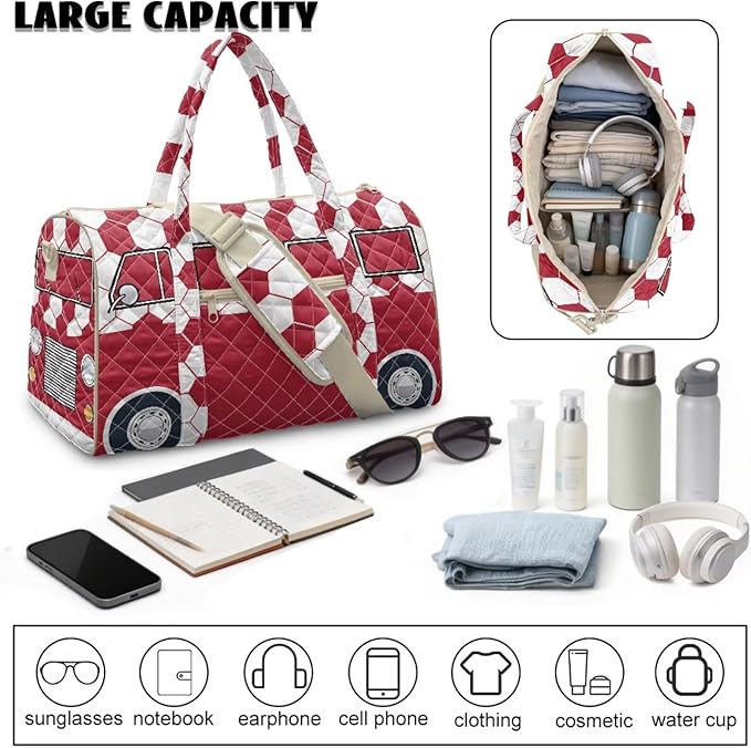 COEQINE Quilted Duffle Bags for Men Travel Cool Quilted Tote Bag Large Car Weekender Bag Designer Carry On Bags,California Van