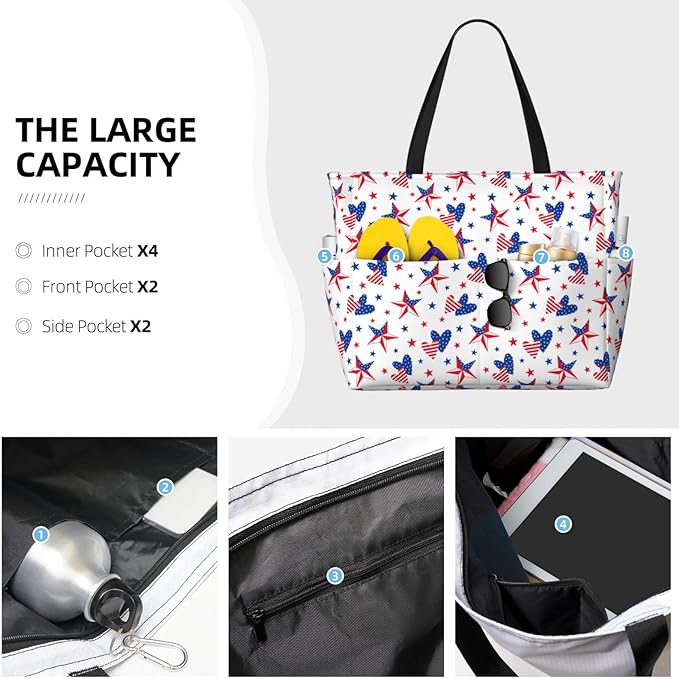 Large Beach Bag for Women Waterproof Foldable Travel Shoulder Tote Bag with Pocket for Weekender Pool Vacation