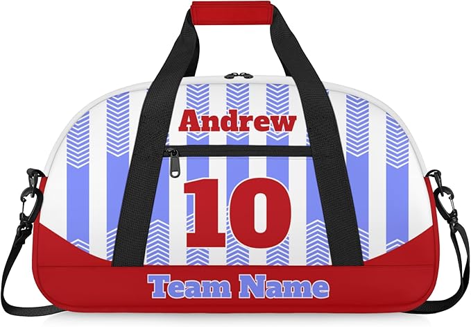 Basketball Soccer Gifts for Boys Girls - Custom Sports Duffle Bag, Personalized Name & Team Bag, Water-Resistant Gym Bag for Basketball, Soccer, Volleyball | Y-Cyan Red