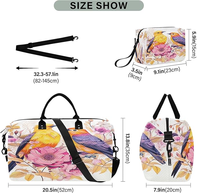 Flowers Spring Bird Travel Duffle Bag Gym Yoga Carry on Bags for Men Women Weekender Bag