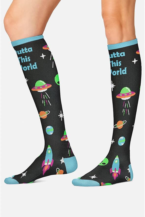 Cherokee Women's 10-15mmHg Compression Socks – Fun Print Knee Highs with Light Support, Soft Feel - PRINTSUPPORT