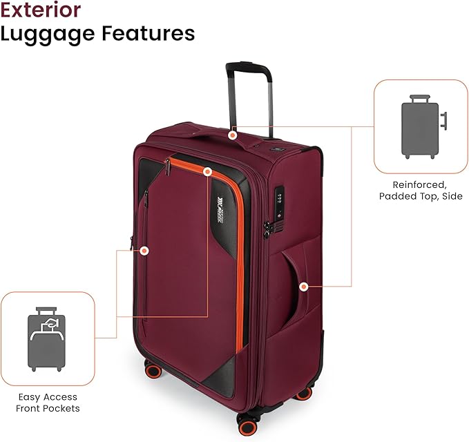 28 inch Luggage with Spinner Wheels,Large Softside Expandable 20% Checked Luggage w/TSA LOCK,Lightweight Durable Rolling Luggage for Men/Women（Burgundy,28in）