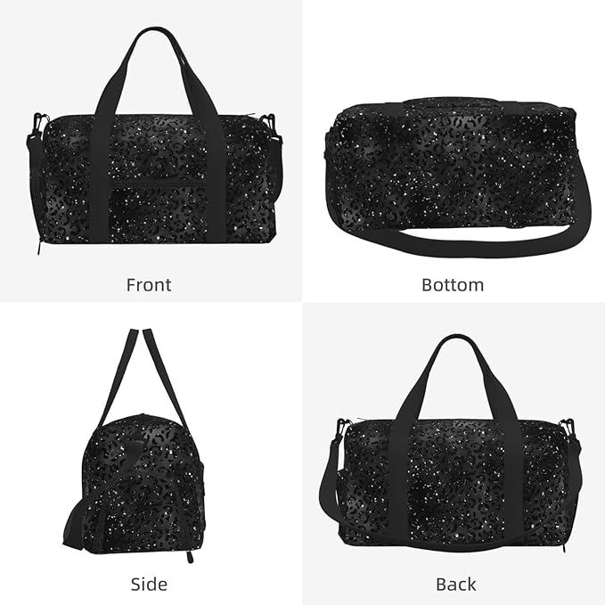 Cute Black Cheetah Leopard Skin Print Animal Women'S Gym Duffle Bag With Shoes Compartment, Ideal For Travel, Gym, Sports, Duffel, Weekender