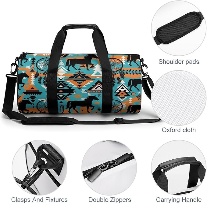 Workout Lightweight Duffel Bags Dream Catcher Western Southwest Aztec Horse Art Basketball Football Weekender Bag Foldable Gym Travel Bags for Men Women