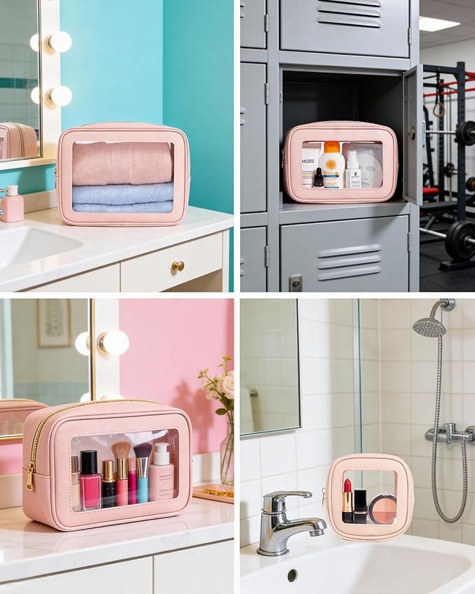 5Pcs Diaper Bag Organizer Pouch Set, Waterproof Travel Clear Makeup Bag Set for Women Small Toiletry Bag Travel Packing Organizer Bags Cosmetic Case with Zipper Compact Car Organizer Bag (Pink Set)