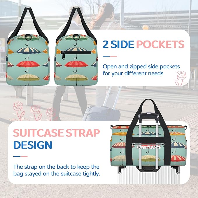 Bright Colors Umbrella Travel Duffle Bag for Women Men, Overnight Weekender Bag, Carry on Tote for Sport Gym