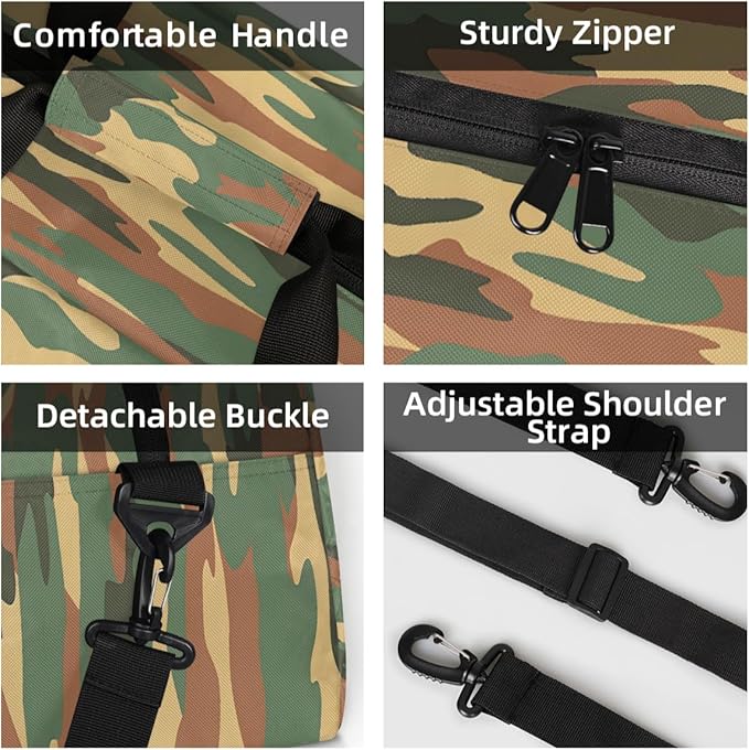 Camouflage Mini Gym Bag 18 inch for Women Men Waterproof Custom Green Camouflage Travel Duffel Bag Carry On Overnight Tote Nurse Bag for Work Fitness Hiking