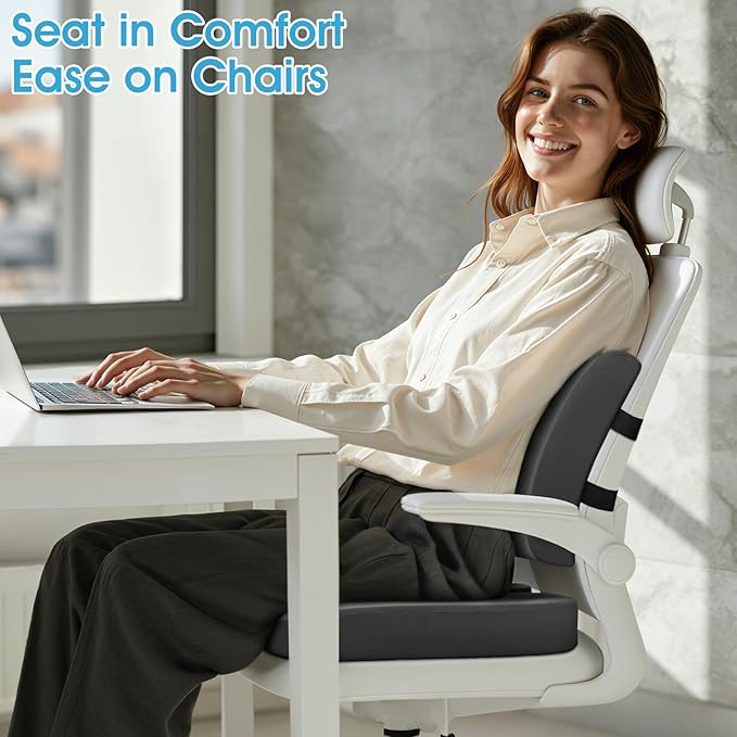 Seat Cushion, Lumbar Support Pillow with Adjustable Strap-Chair Cushions for Sciatica Pain Relief-with Washable Cover Memory Foam for Car, Travel and Wheelchair-Gray