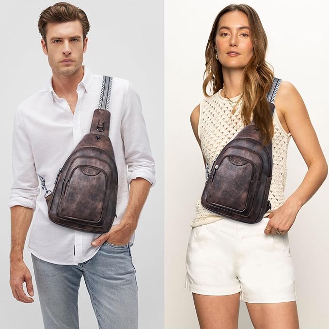 10L Crossbody Sling Bag for Women Men Anti Theft Cross Body Fanny Pack Belt Bag Purse Gifts for Women Faux Leather, Coffee
