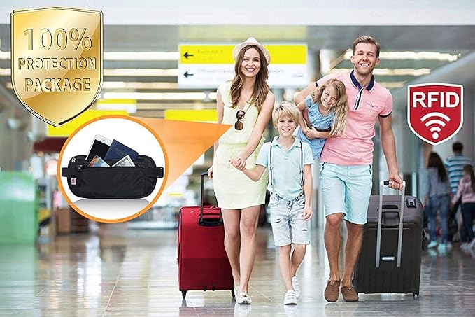 Money Belt Passport Holder for Women Men - Secure Hidden Travel Wallet Fanny Pack with RFID Blocking