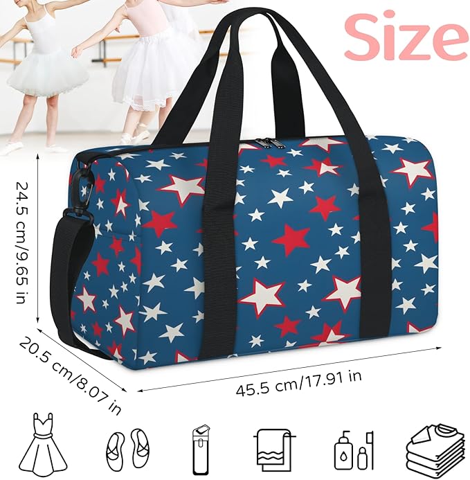 Red White Stars Travel Duffle Bag for Women Men, Overnight Weekender Bag, Carry on Tote for Sport Gym