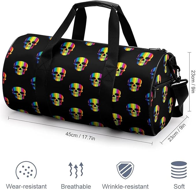 Dance Sports Gymnastics Bag Rainbow Skulls Foldable Gym Bags Lightweight Travel Sports Bag Unisex Gym Duffel Bags