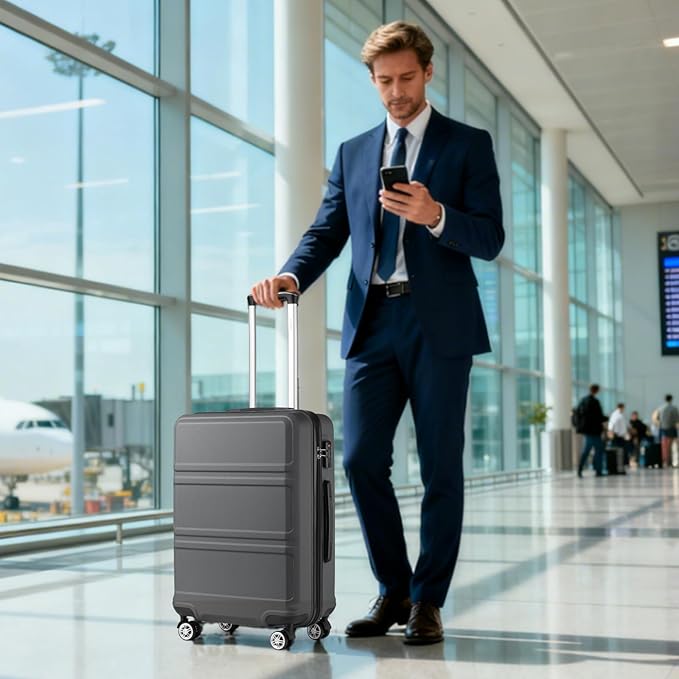 Kono 20" Carry on Luggage with Spinner Wheel TSA Lock, Lightweight PC+ABS Hardside Luggage Durable Small Carry on Suitcase Grey