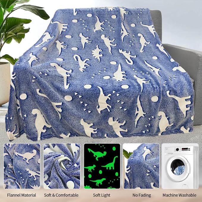 Dinosaur Blanket for Boys, Personalized Baby Blankets for Boys, Dinosaur Glow in The Dark Blanket for Kids, Toddler Blanket for Boys, Soft Fleece Blankets and Throw,Birthday 50"x 60"
