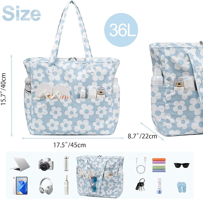 Bluboon Beach Bags for Women, Large Waterproof Tote Bag With Wet Compartment for Pool Weekender Travel Gym