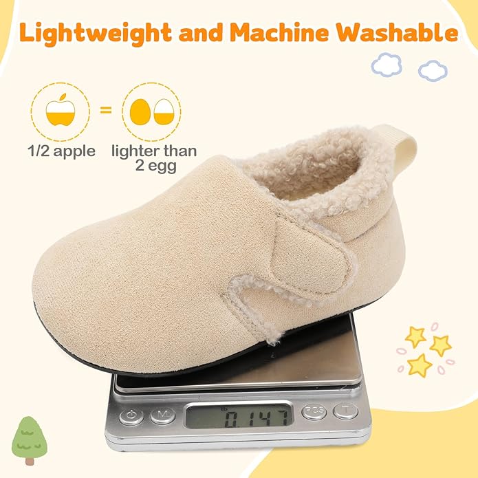 JOINFREE Toddler Slippers Boys Girls Adjustable House Shoes Barefoot Sock Shoes with Rubber Sole Baby Comfort Warm Indoor Outdoor Walking Shoe