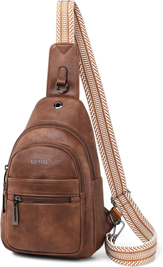 7L Sling Bag for Women Vegan Leather Crossbody Purse Chest Bags Fashionable Trendy Fanny Pack with Travel, Brown