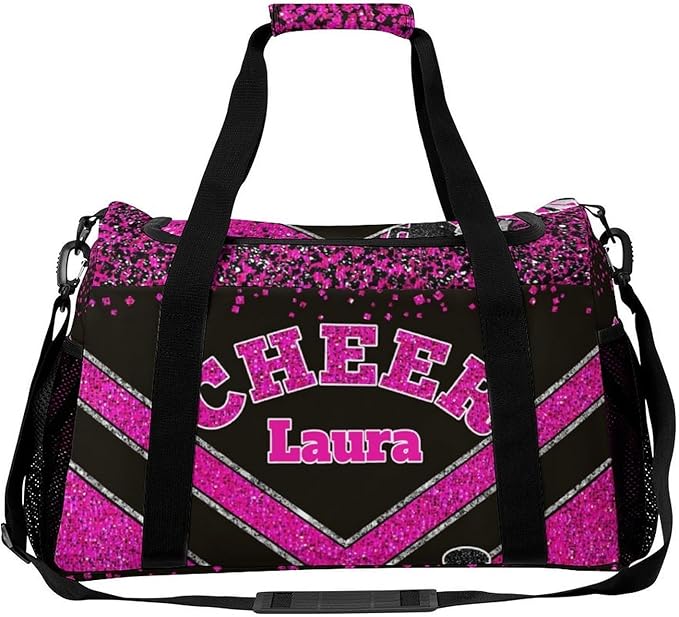 Personalized Cheer Bag Gifts for Girls Sport Cheerleading Gym Travel Duffel Bag Overnight Weekender Bags with Name (Rose Pink)