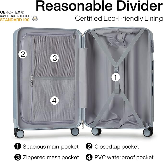 Hanke 29 Inch Luggage Suitcases With Spinner Wheels Lightweight PC hardside Rolling Suitcase With Travel Lock, Checked-Large 29-Inch(Gray)