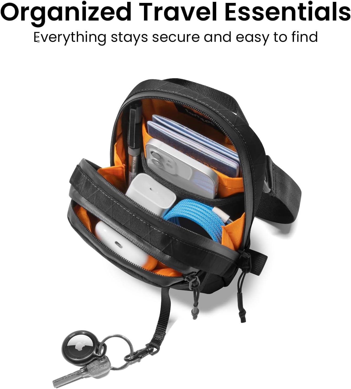 tomtoc Aviator-T37 X-Pac Travel Crossbody RFID Blocking Bag, Holds 4-6 Passports with Anti-theft Lockable Zippers, Multiple Pockets for Cards & Documents – Organizer for Daily Use