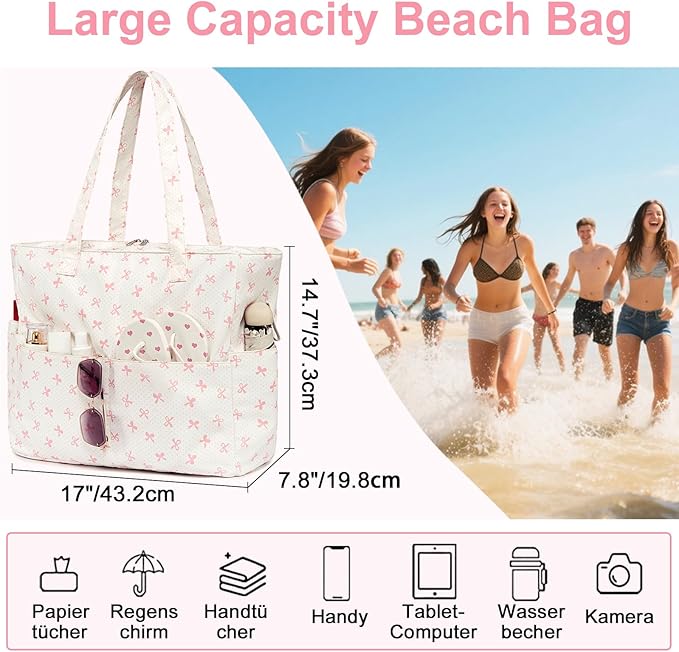 LEDAOU Beach Bag Waterproof Sandproof Women Beach Tote Pool Bag with Zipper for Swim Gym Grocery Travel with Wet Pocket | Sandproof, with Zipper, for Gym, Grocery, Travel, with Wet Pocket