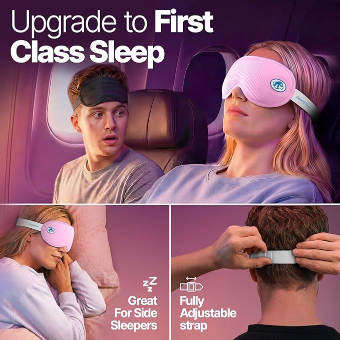 Eye Mask for Sleep with Ultimate Travel Case & Ear Plugs - DeepSpace™ Blackout Sleep Mask for Women Men, Side Sleeper Adjustable Eye Cover, Zero Eye Pressure, Memory Foam Eye Mask for Travel