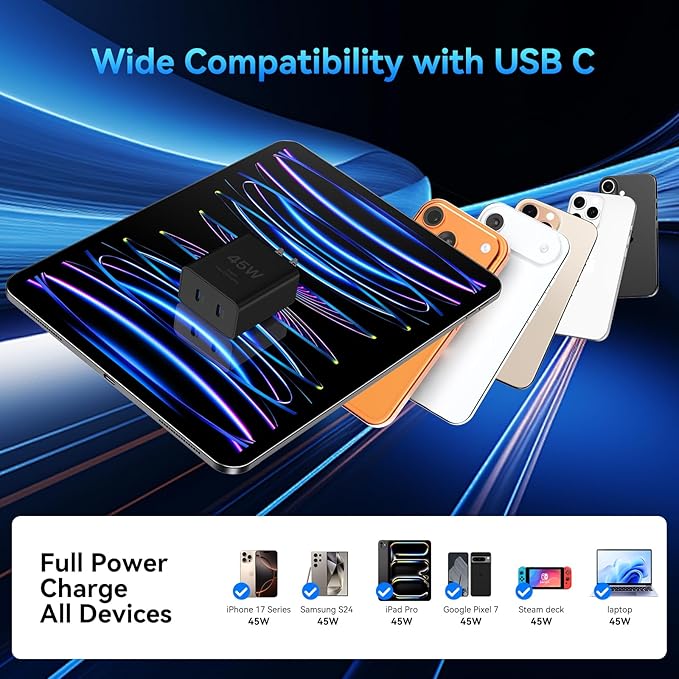 45W Super Fast USB C Phone Charger for Samsung,2Pack Dual Port Type C Fast Charger Block with Extra Long 6.6 FT USB C Fast Charging Cable Cord for Samsung Galaxy S26/S26+/S25/S25 Ultra/S24/S23/S22