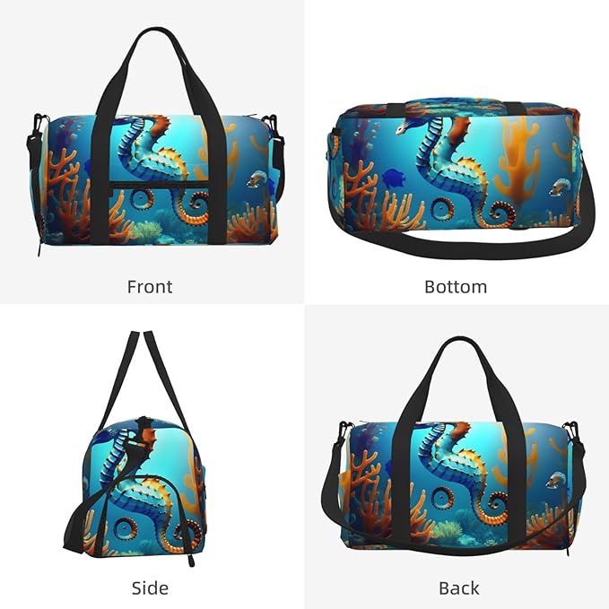 Seabed coral seahorse Print Gym Bag with Shoe Compartment for Women Men, 17.7in Sports Duffle Weekender Tote, Overnight Travel Duffel Bag Carry On