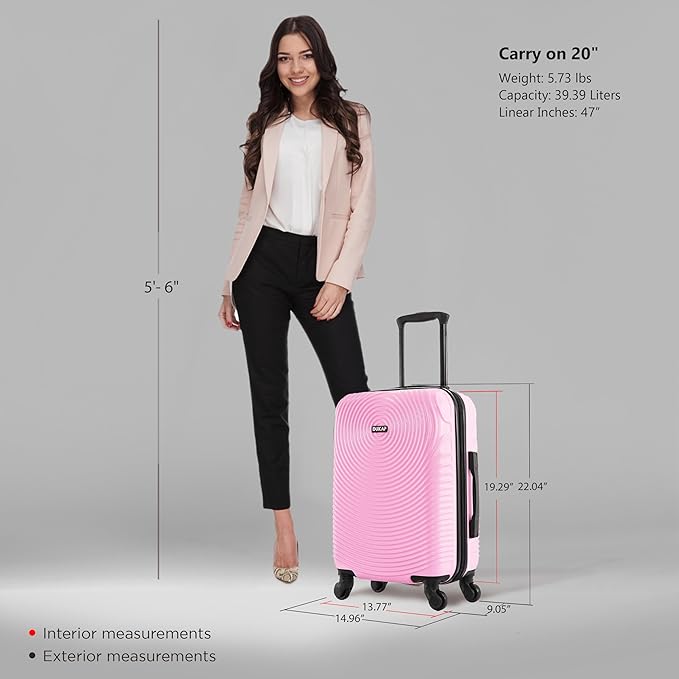 DUKAP INCEPTION Luggage with Spinner Wheels | Durable Lightweight Hardshell Suitcase, Travel Bag with Handle and Trolley, 20-Inch Carry On Small Luggage | Pink