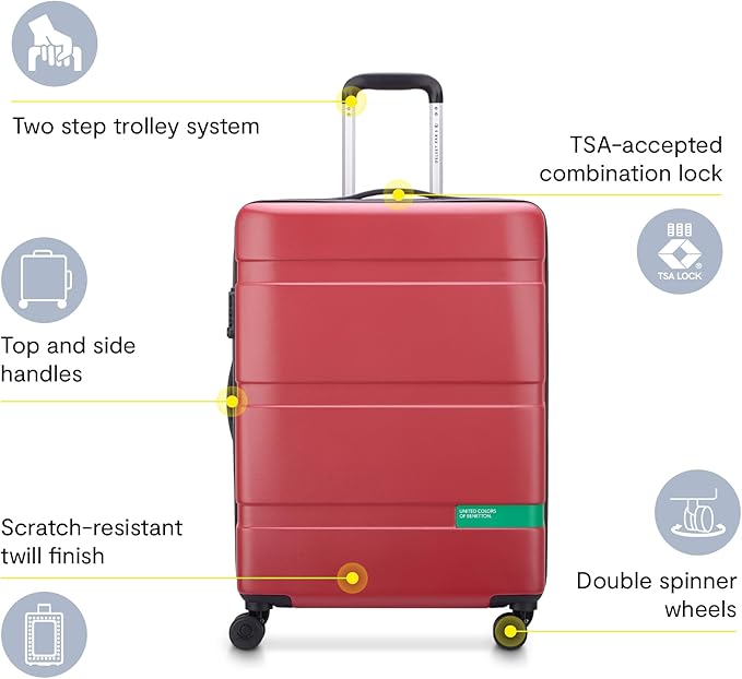 United Colors of Benetton Now! Hardside Luggage with Spinner Wheels, Light Pink, Checked-Medium 23 Inch