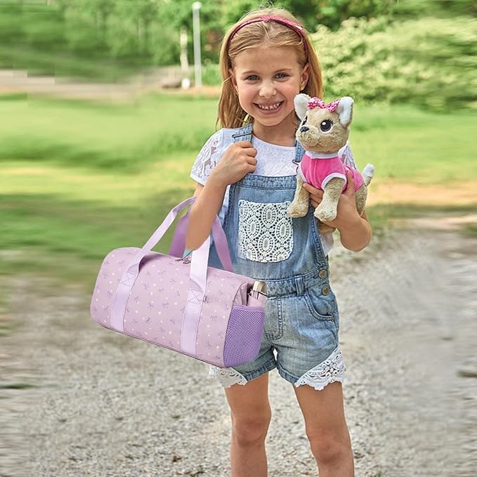 Dance Bag for Girls Corduroy Purple Ballet Dance Bags for Girls 4-6 Toddler Small Duffle Ballerina Bags with Waterproof Dry Wet Separated Compartment