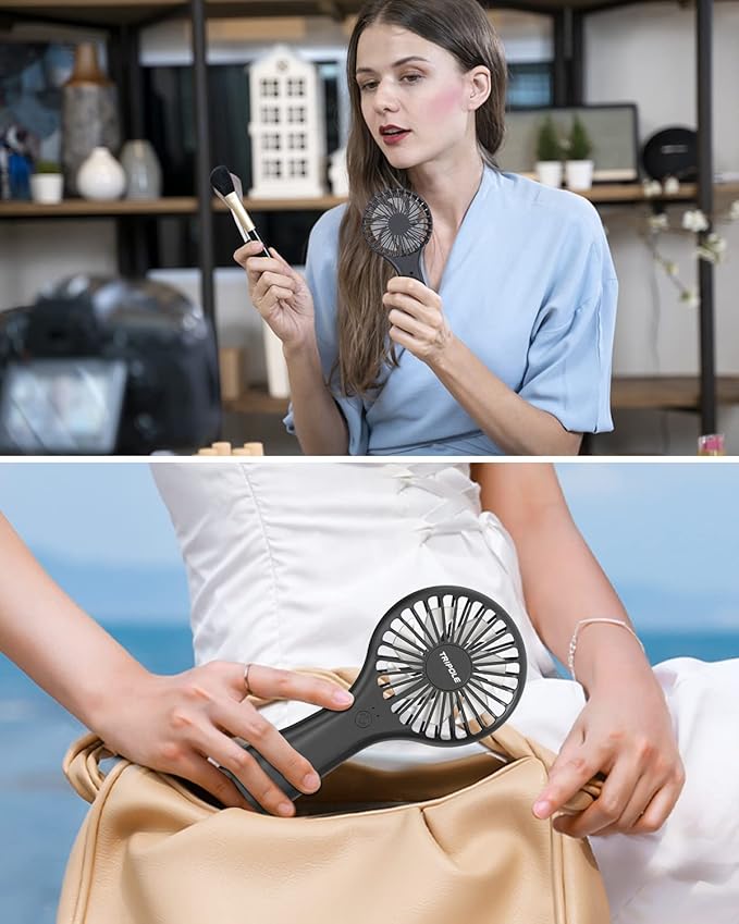 TriPole Mini Handheld Fan 5000mAh Battery Operated Small Fans 2 Speeds Powerful Personal Portable Fan Cute Design USB Rechargeable Electric Fans for Eyelash Makeup Kids Women Men Outdoor Travel, Black