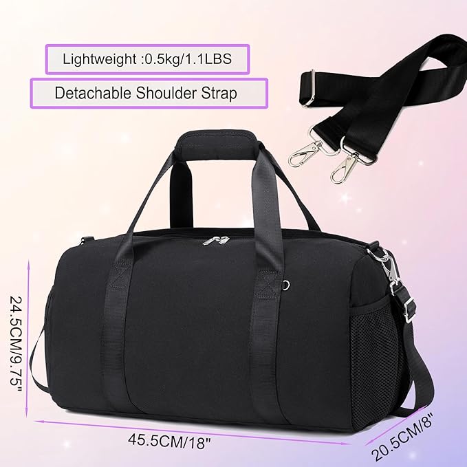 Dance Bag for Girls Duffle Bag Girls Overnight Bags Ballet Sleepover Gym Gymnastics Bags with Shoe Compartment and Wet Pocket,Black