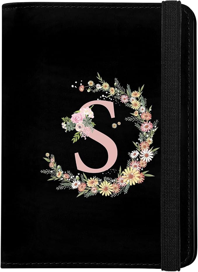 Cute Passport Holder and Holder Combo Passport Cover with RFID Blocking Women Men Compatible Wallet Credit Card Protector（Initial Monogram-S）