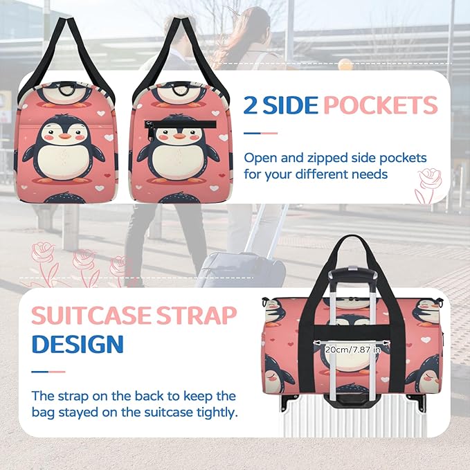 Cute Funny Penguins Travel Duffle Bag for Women Men, Overnight Weekender Bag, Carry on Tote for Sport Gym