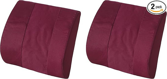 Essential Medical Supply Molded Lumbar Cushion with Elastic Positioning Strap in Burgundy (Pack of 2)